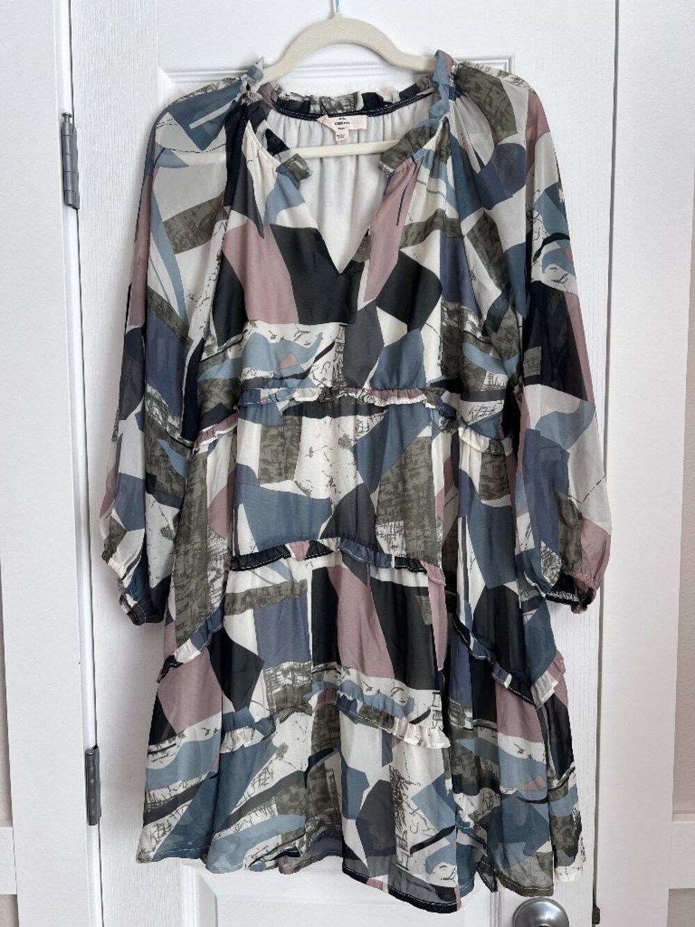 Entro Abstract Geometric Tiered Ruffle Mini Dress Large